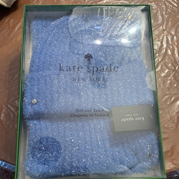 kate spade Accessories - Kate Spade Sparkling Blue Hat and Scarf Set New in box